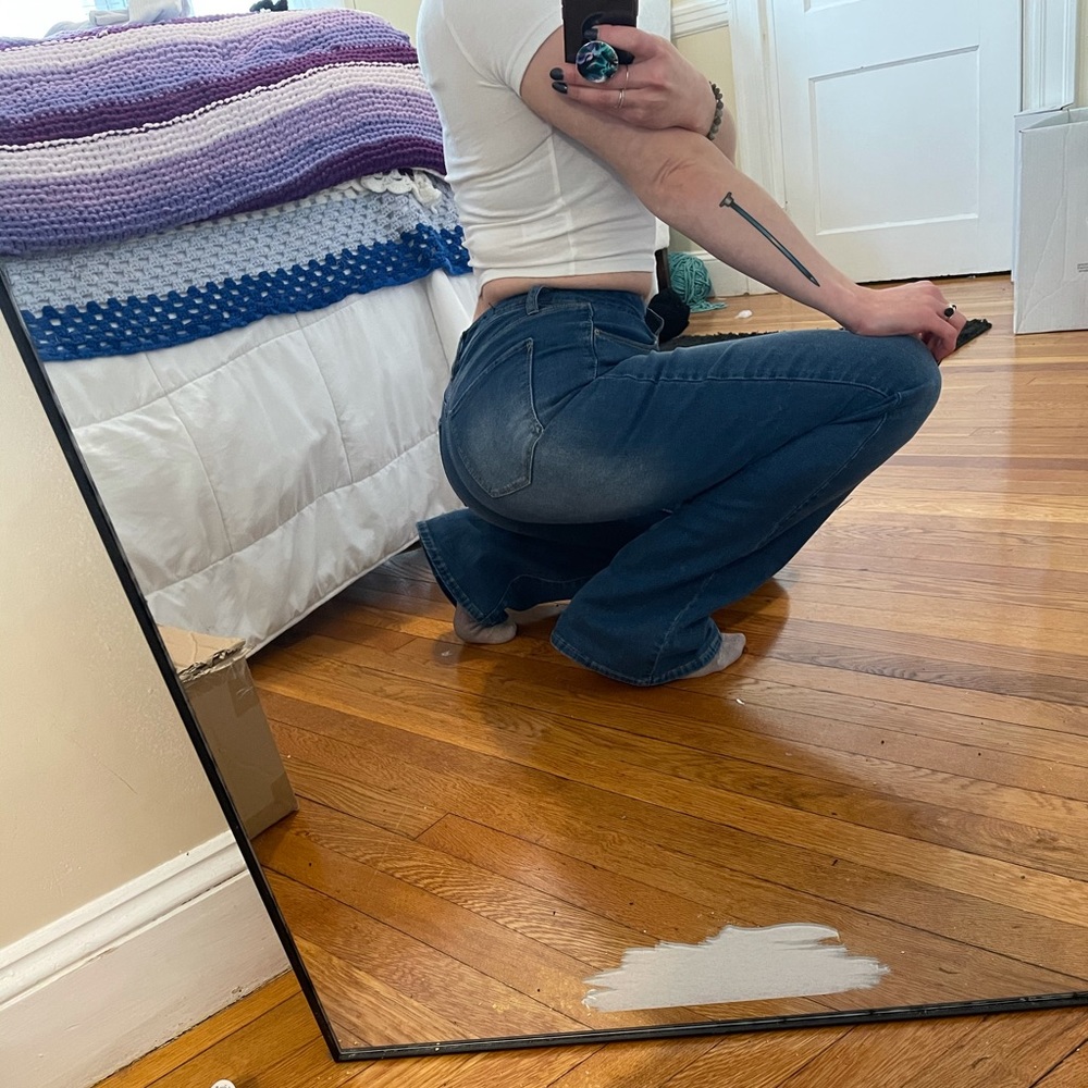 Blue Washed Flare Jeans